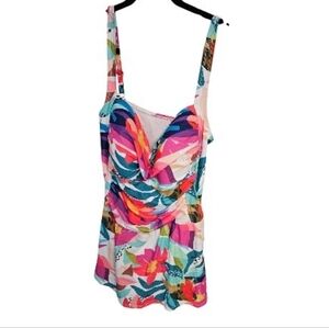 Liz Claiborne Multicolor Floral One-Piece Swimsuit — Pink, Blue, Green